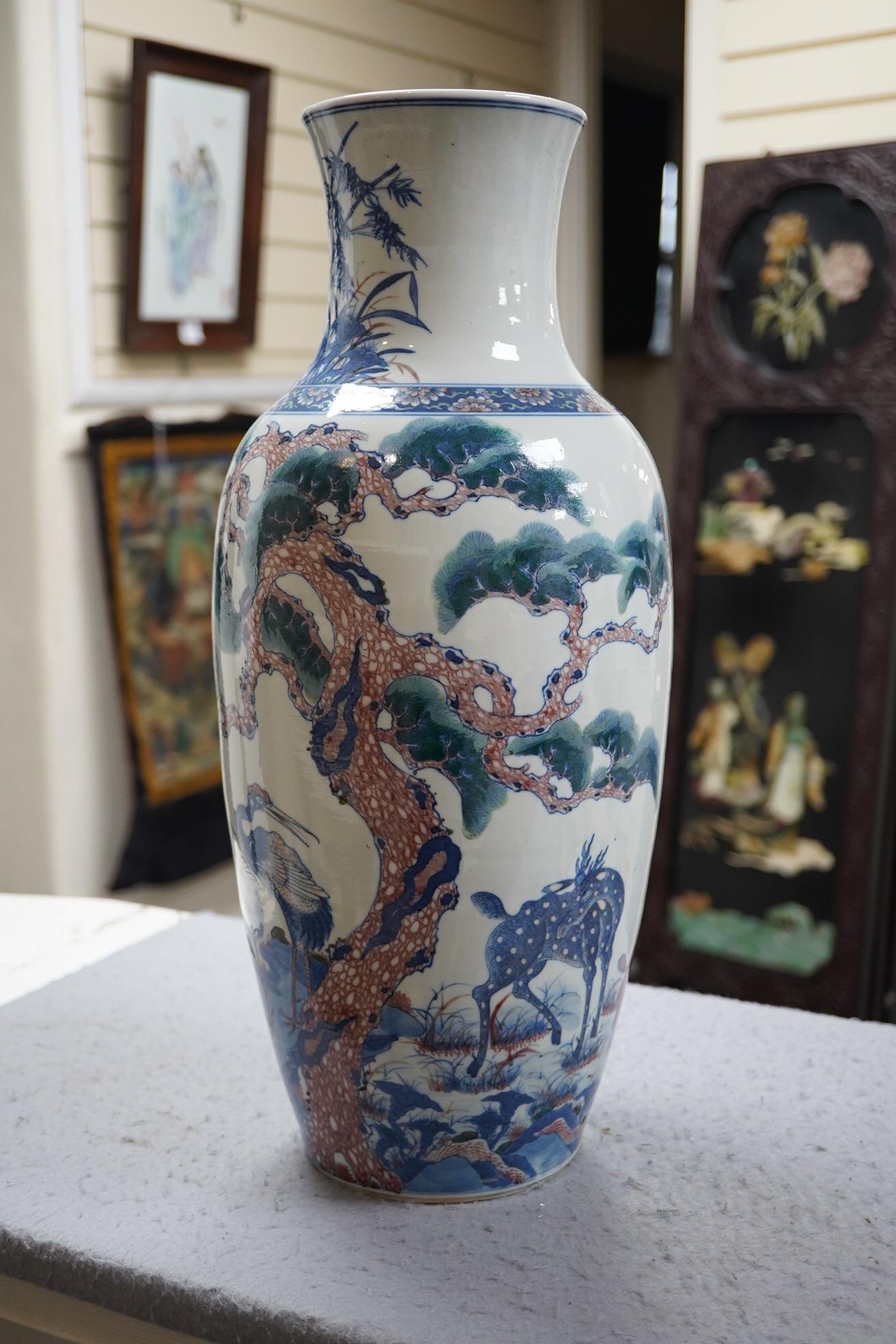 An unusual Chinese underglaze blue and copper red ‘longevity’ vase, 19th century